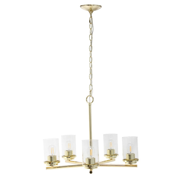 HomeRoots Gold Five-Light Chandelier – Elegant Iron Ceiling Fixture with Clear Glass Shades for Timeless Style 651698