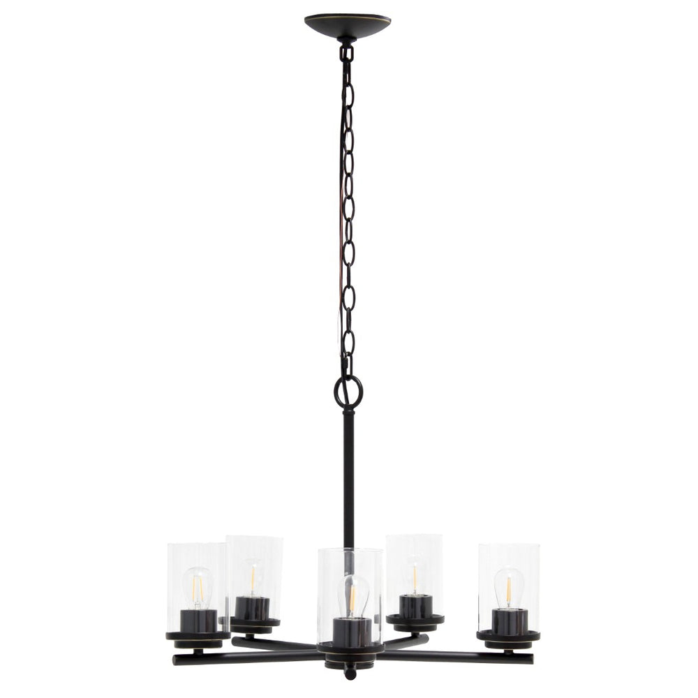 HomeRoots Bronze Five-Light Chandelier - Elegant Iron Ceiling Fixture with Clear Glass Shades for Any Space 651699