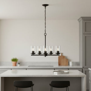 HomeRoots Bronze Five-Light Chandelier - Elegant Iron Ceiling Fixture with Clear Glass Shades for Any Space 651699