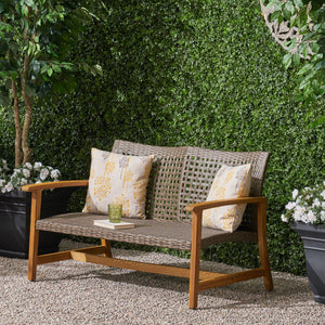 English Elm Christopher Knight Home® - HAMPTON Acacia Wood Wicker Loveseat with Iron Accents – Weather-Resistant Patio Seat, Handcrafted Comfort Natural 60396.00WTCMCA