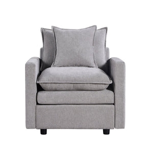 English Elm Chenille Solid Wood Frame Deep Seat Single Armchair with High-Density Foam Cushions & Toss Pillow Gray W1036P187127