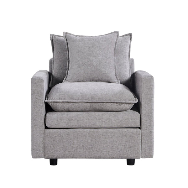 English Elm Chenille Solid Wood Frame Deep Seat Single Armchair with High-Density Foam Cushions & Toss Pillow Gray W1036P187127