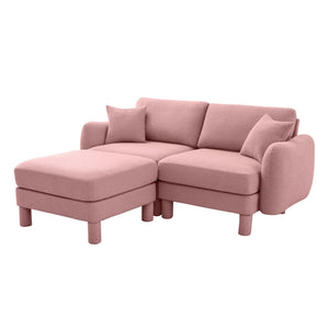 English Elm Boucle Loveseat Sofa With Shell-Shaped Armrests, Removable Ottoman, And Cylindrical Legs In Pink W3041S00291