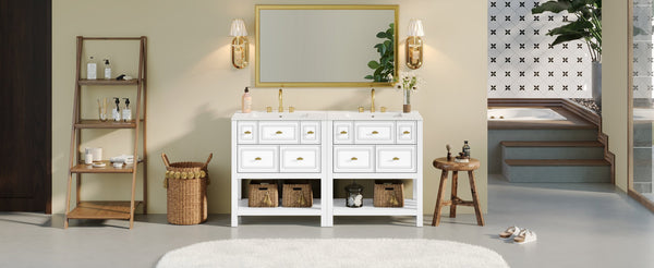 English Elm 60'' Elegant Bathroom Vanity Set With Ceramic Sink, Solid Wood Frame, Ample Storage & Modern Design N710SS00004K