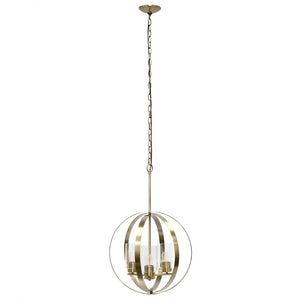 HomeRoots Antiqued Brass Sphere Three-Light Ceiling Light Fixture with Clear Shades for Vintage Elegance 651701