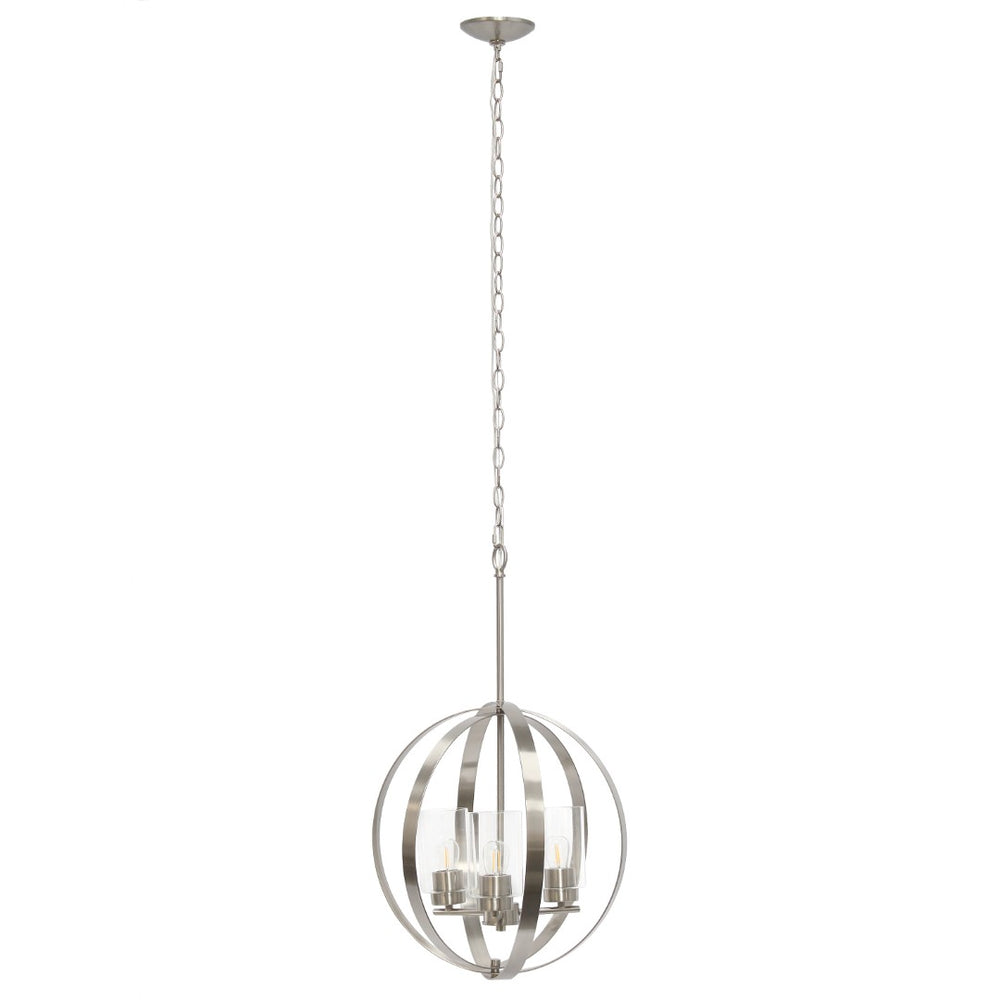 HomeRoots Nickel Three-Light Sphere Ceiling Fixture with Clear Glass Shades for Stylish Home Illumination 651702