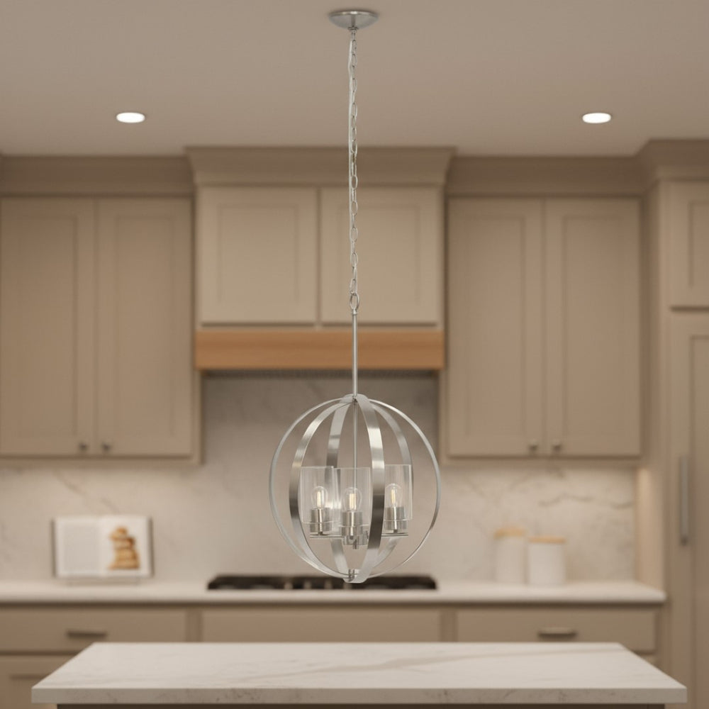 HomeRoots Nickel Three-Light Sphere Ceiling Fixture with Clear Glass Shades for Stylish Home Illumination 651702