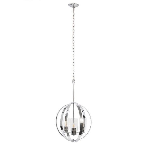 HomeRoots Silver Elegant Three-Light Ceiling Fixture with Clear Glass Shades – Adjustable Height for Any Space 651703