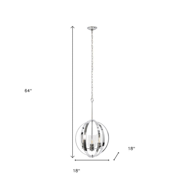 HomeRoots Silver Elegant Three-Light Ceiling Fixture with Clear Glass Shades – Adjustable Height for Any Space 651703