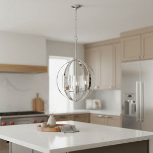 HomeRoots Silver Elegant Three-Light Ceiling Fixture with Clear Glass Shades – Adjustable Height for Any Space 651703