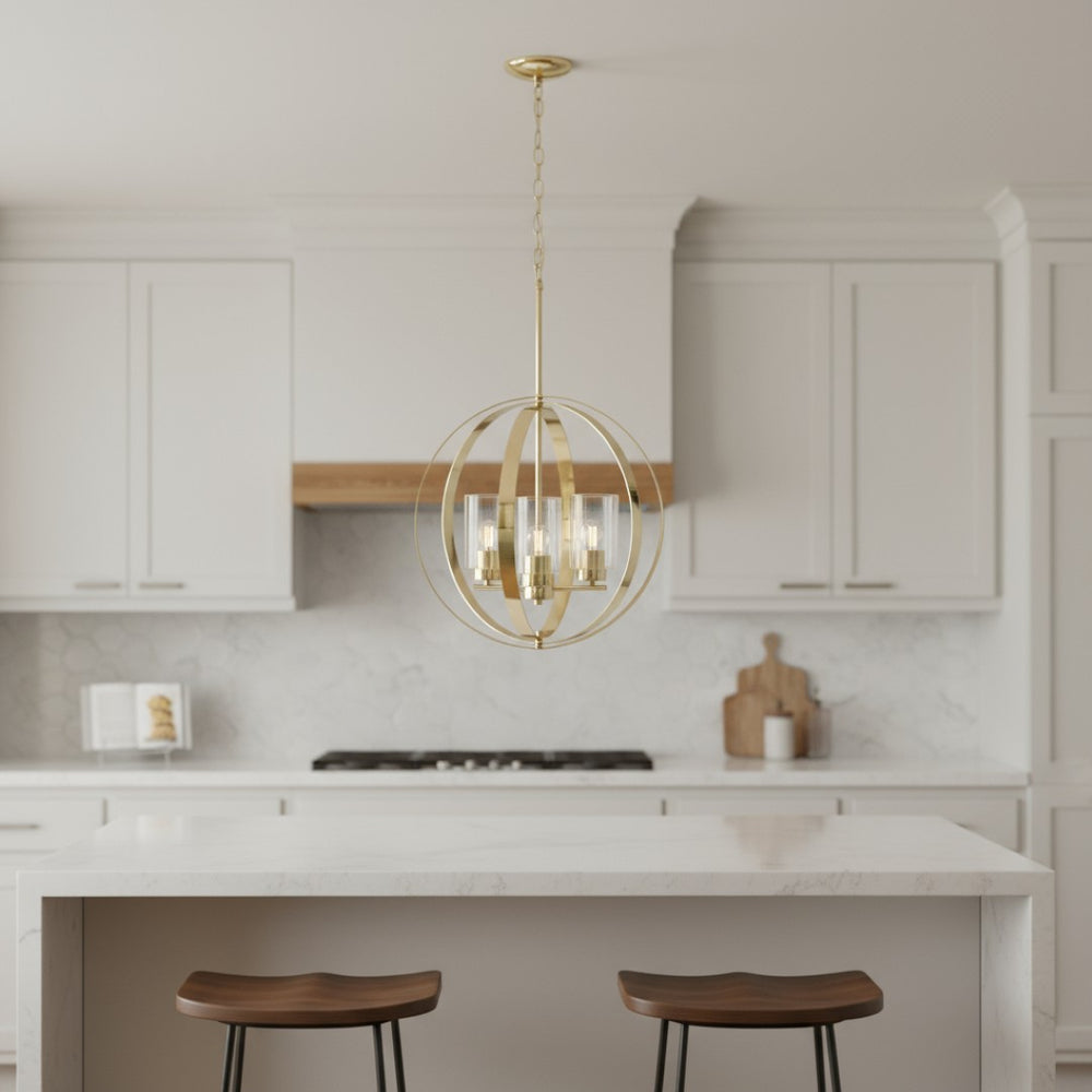 HomeRoots Gold Sphere Three-Light Ceiling Fixture with Clear Glass Shades - Modern Elegance for Any Room 651704