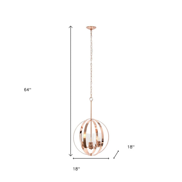 HomeRoots Rose Gold Sphere Three-Light Ceiling Fixture - Modern Iron Pendant with Clear Shades for Stylish Spaces 651706