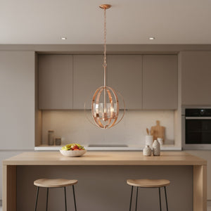 HomeRoots Rose Gold Sphere Three-Light Ceiling Fixture - Modern Iron Pendant with Clear Shades for Stylish Spaces 651706