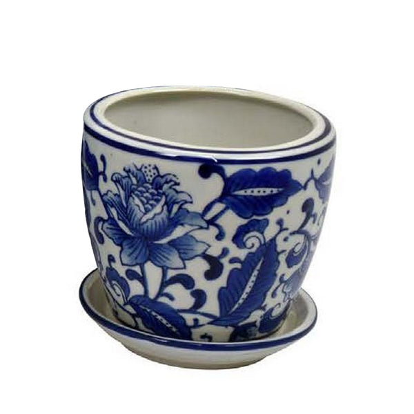 English Elm Kerry Blue Floral White Ceramic Planter Collection Four Graduated Pots for Indoor Garden Display B056P416864