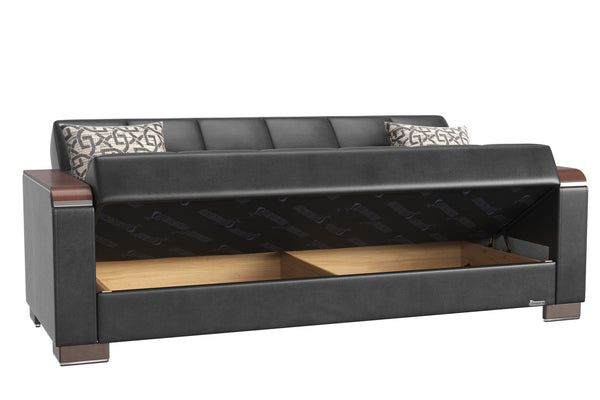 English Elm Primenest Zenaero Convertible Sofabed With Storage - Modern Black Pu Leather & Wood Trim Design B030P286541-GIGA