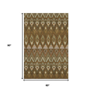 HomeRoots 5' X 8' Southwestern Area Rug - Brown, Sage & Beige - Durable, Washable, UV Protected for Homes 651895