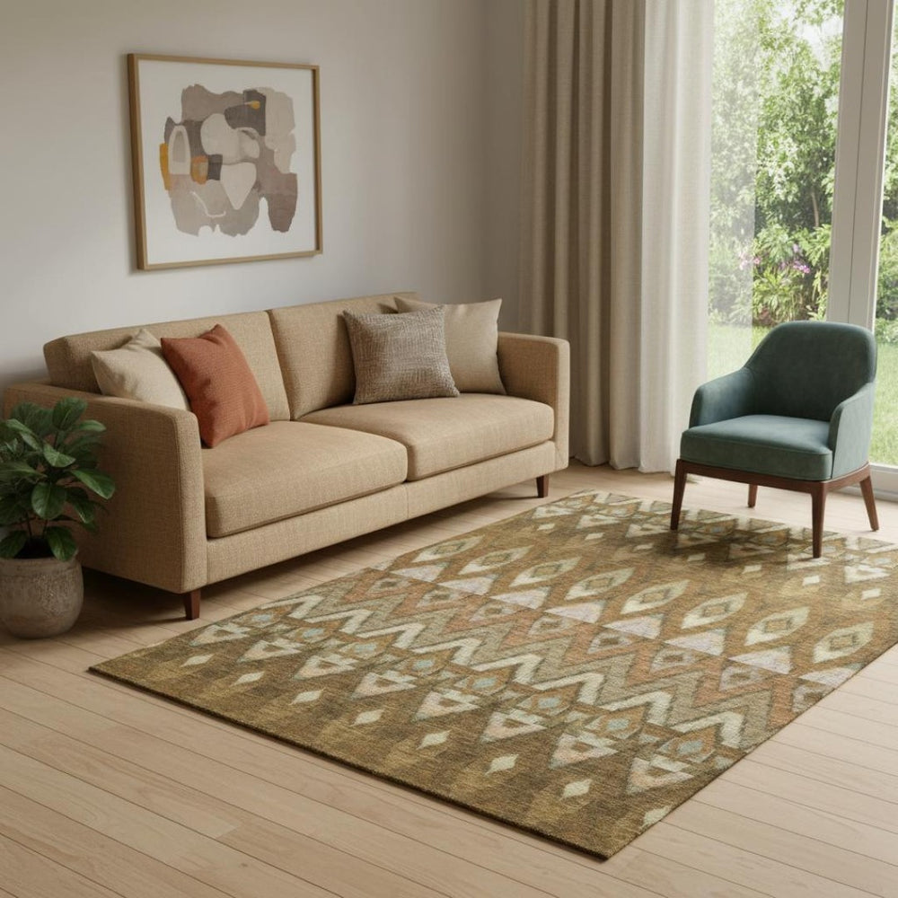 HomeRoots 5' X 8' Southwestern Area Rug - Brown, Sage & Beige - Durable, Washable, UV Protected for Homes 651895