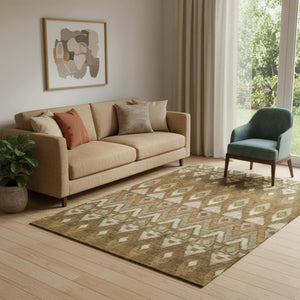 HomeRoots 5' X 8' Southwestern Area Rug - Brown, Sage & Beige - Durable, Washable, UV Protected for Homes 651895