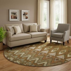 HomeRoots 8' Brown Sage and Beige Southwestern Round Rug - Washable, UV Protected, Pet-Friendly Design 651896