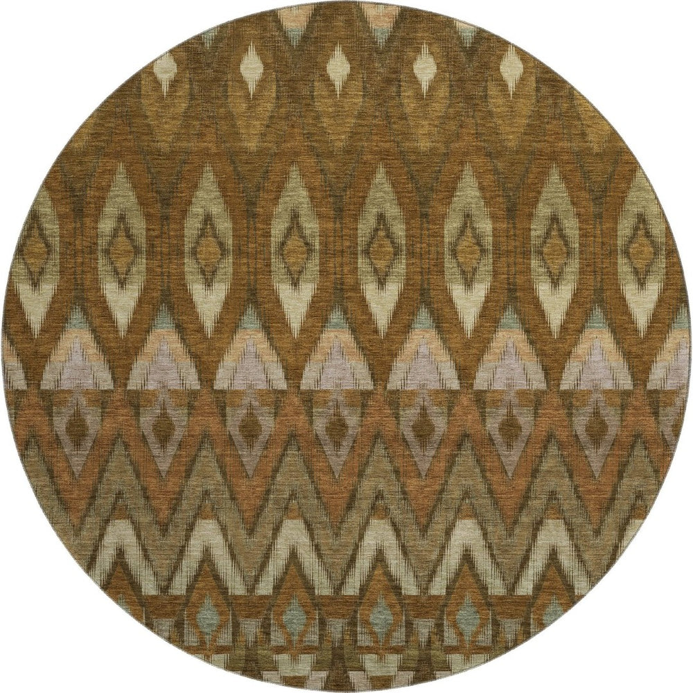 HomeRoots 8' Brown Sage and Beige Southwestern Round Rug - Washable, UV Protected, Pet-Friendly Design 651896