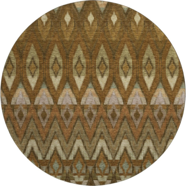 HomeRoots 8' Brown Sage and Beige Southwestern Round Rug - Washable, UV Protected, Pet-Friendly Design 651896