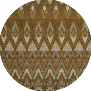 HomeRoots 8' Brown Sage and Beige Southwestern Round Rug - Washable, UV Protected, Pet-Friendly Design 651896