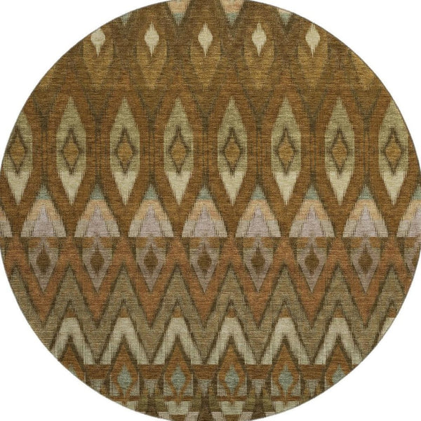 HomeRoots 8' Brown Sage and Beige Southwestern Round Rug - Washable, UV Protected, Pet-Friendly Design 651896