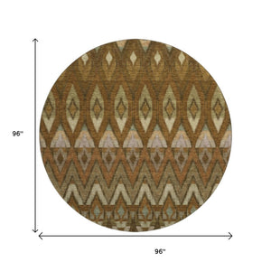 HomeRoots 8' Brown Sage and Beige Southwestern Round Rug - Washable, UV Protected, Pet-Friendly Design 651896