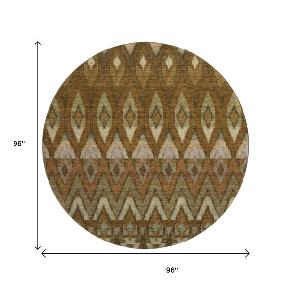 HomeRoots 8' Brown Sage and Beige Southwestern Round Rug - Washable, UV Protected, Pet-Friendly Design 651896