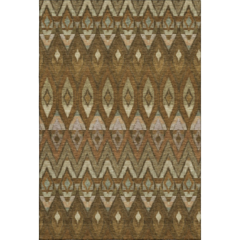 HomeRoots 8' X 10' Southwestern Area Rug in Brown, Sage & Beige – Washable, Stain Resistant, UV Protected! 651897