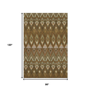 HomeRoots 8' X 10' Southwestern Area Rug in Brown, Sage & Beige – Washable, Stain Resistant, UV Protected! 651897