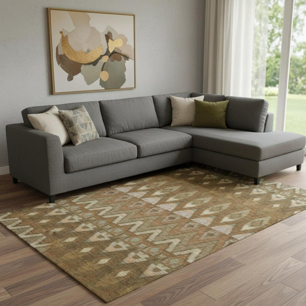 HomeRoots 8' X 10' Southwestern Area Rug in Brown, Sage & Beige – Washable, Stain Resistant, UV Protected! 651897