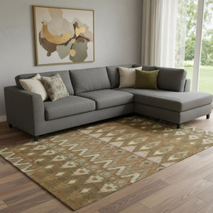 HomeRoots 8' X 10' Southwestern Area Rug in Brown, Sage & Beige – Washable, Stain Resistant, UV Protected! 651897