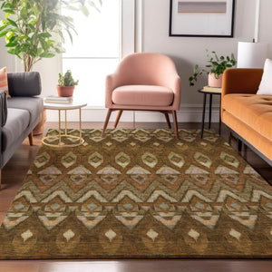 HomeRoots 10' X 14' Southwestern Washable Area Rug - Brown, Sage, Beige with UV Protection for Busy Homes 651899