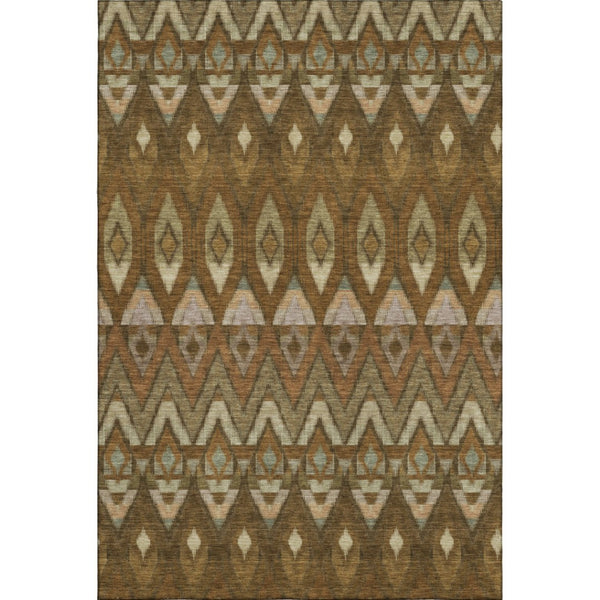 HomeRoots 10' X 14' Southwestern Washable Area Rug - Brown, Sage, Beige with UV Protection for Busy Homes 651899