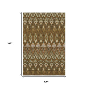 HomeRoots 10' X 14' Southwestern Washable Area Rug - Brown, Sage, Beige with UV Protection for Busy Homes 651899