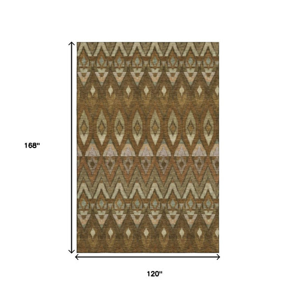 HomeRoots 10' X 14' Southwestern Washable Area Rug - Brown, Sage, Beige with UV Protection for Busy Homes 651899