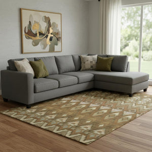 HomeRoots 10' X 14' Southwestern Washable Area Rug - Brown, Sage, Beige with UV Protection for Busy Homes 651899