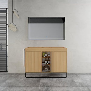 English Elm 48" Freestanding Bathroom Vanity Cabinet with 2 Soft-Close Doors, 3 Open Shelves, Towel Hanger, Boxes Designed for Organized Storage W999P376885