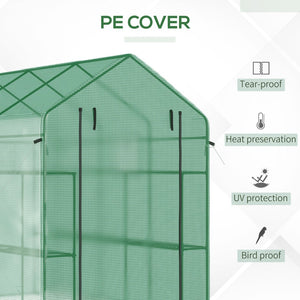 English Elm Outsunny Walk-in Lean-to Greenhouse with Pe Cover Roll-up Window and Ground Stakes W2225P217965