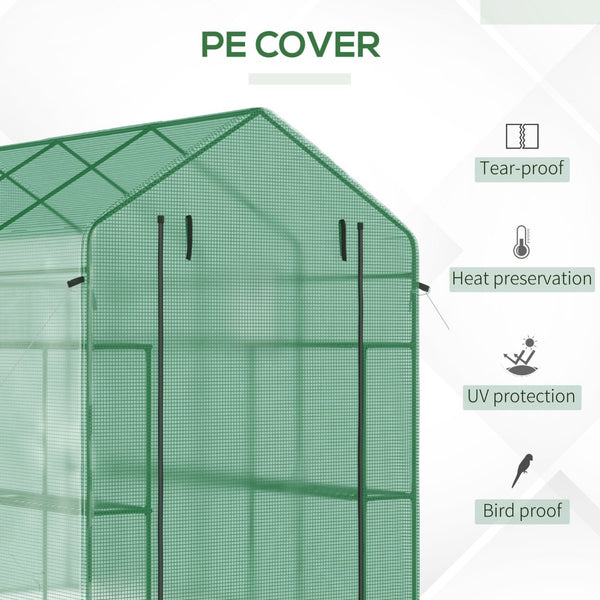 English Elm Outsunny Walk-in Lean-to Greenhouse with Pe Cover Roll-up Window and Ground Stakes W2225P217965