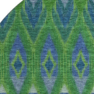 HomeRoots 8' Southwestern Washable Round Rug in Green, Blue & Ivory - UV Protected, Stain Resistant & Durable 651902