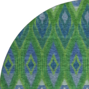 HomeRoots 8' Southwestern Washable Round Rug in Green, Blue & Ivory - UV Protected, Stain Resistant & Durable 651902