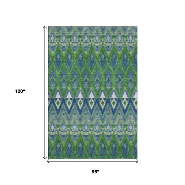 HomeRoots 8' Southwestern Washable Area Rug in Green, Blue, Ivory - Stain Resistant, UV Protected & Kid-Friendly! 651903