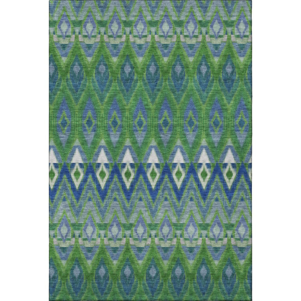 HomeRoots 8' Southwestern Washable Area Rug in Green, Blue, Ivory - Stain Resistant, UV Protected & Kid-Friendly! 651903