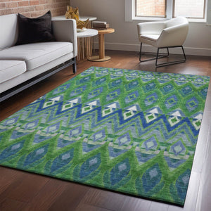 HomeRoots 10' Southwestern Washable Area Rug – Durable Polyester, UV Protected, Earthy Green & Blue Design 651905