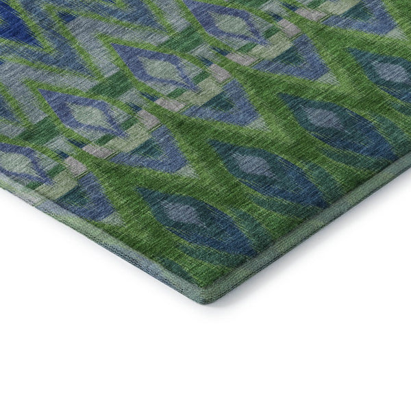 HomeRoots 10' Southwestern Washable Area Rug – Durable Polyester, UV Protected, Earthy Green & Blue Design 651905