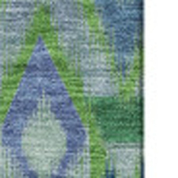 HomeRoots 10' Southwestern Washable Area Rug – Durable Polyester, UV Protected, Earthy Green & Blue Design 651905