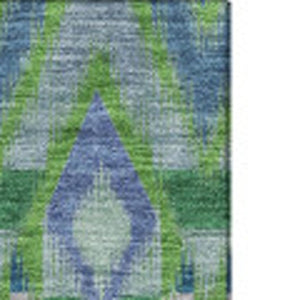 HomeRoots 10' Southwestern Washable Area Rug – Durable Polyester, UV Protected, Earthy Green & Blue Design 651905