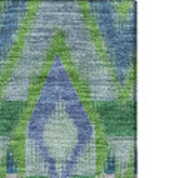 HomeRoots 10' Southwestern Washable Area Rug – Durable Polyester, UV Protected, Earthy Green & Blue Design 651905
